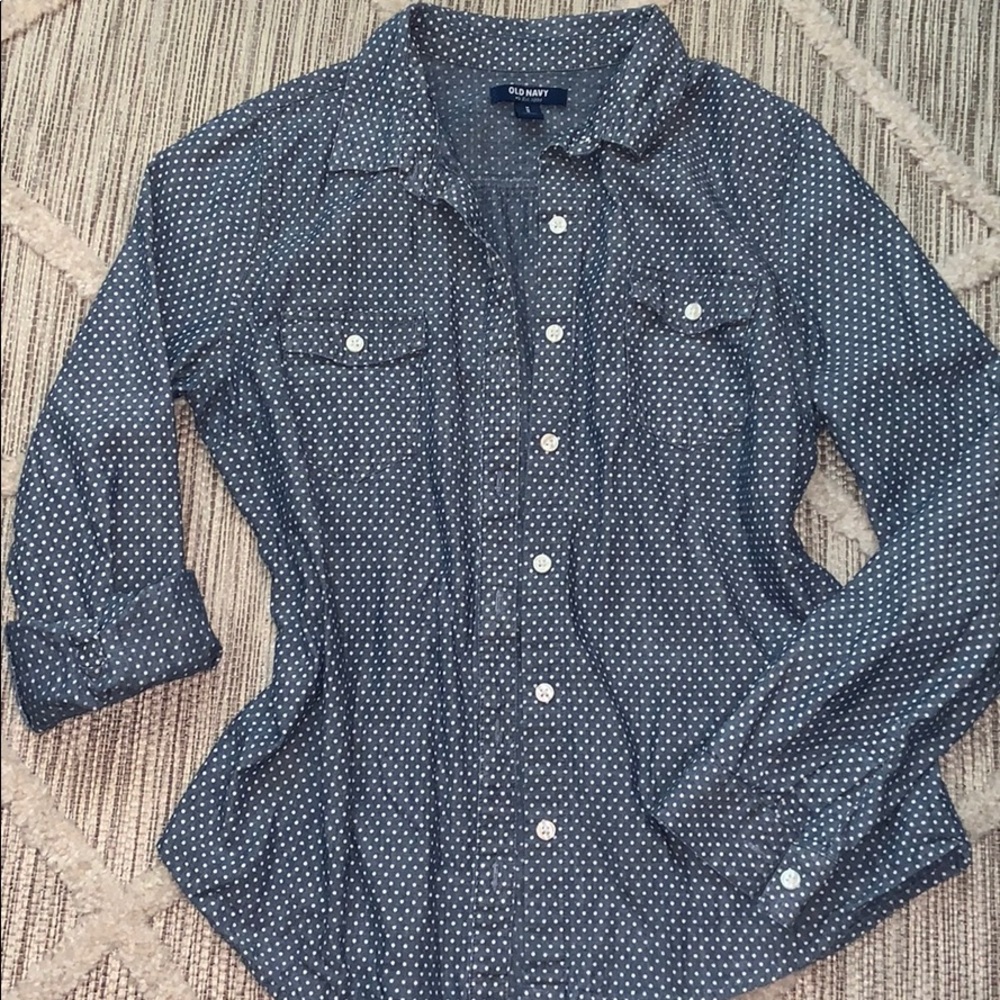 Denim polka dot button down